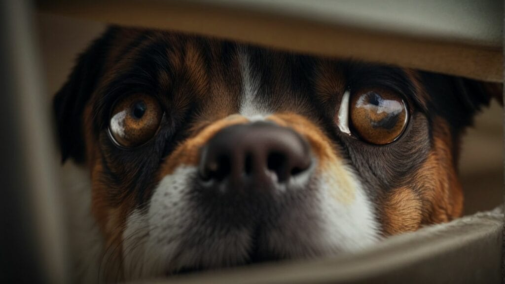 A dog peeking out of the back seat of a car, excited to see something beyond its view.