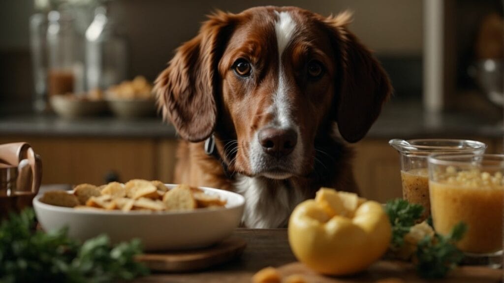 A dog eagerly staring at a tempting bowl of food.